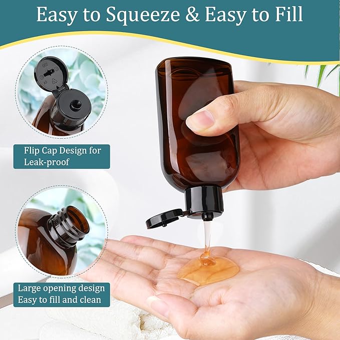 Cosywell Travel Shampoo Bottles 4pcs 3.4oz TSA Approved Travel Size Bottles for Toiletries Leak Proof Empty Lotion Containers with Flip Cap Small Plastic Squeeze Bottles, Amber