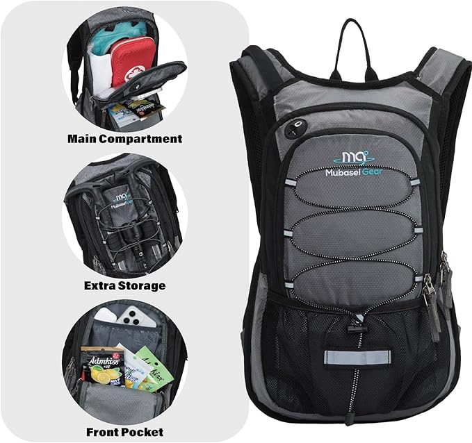15L Insulated Hydration Backpack Pack with 2L Water Bladder Lightweight Hiking Backpack Bag for Women Men Daypack for Hiking Running Festival Camping Biking