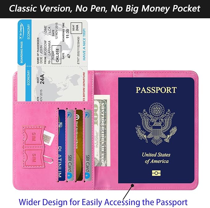 Passport Holder Cover Wallet Travel Essentials RFID Blocking Leather Card Case International Must Haves Travel Accessories for Women Men(101#Pink)