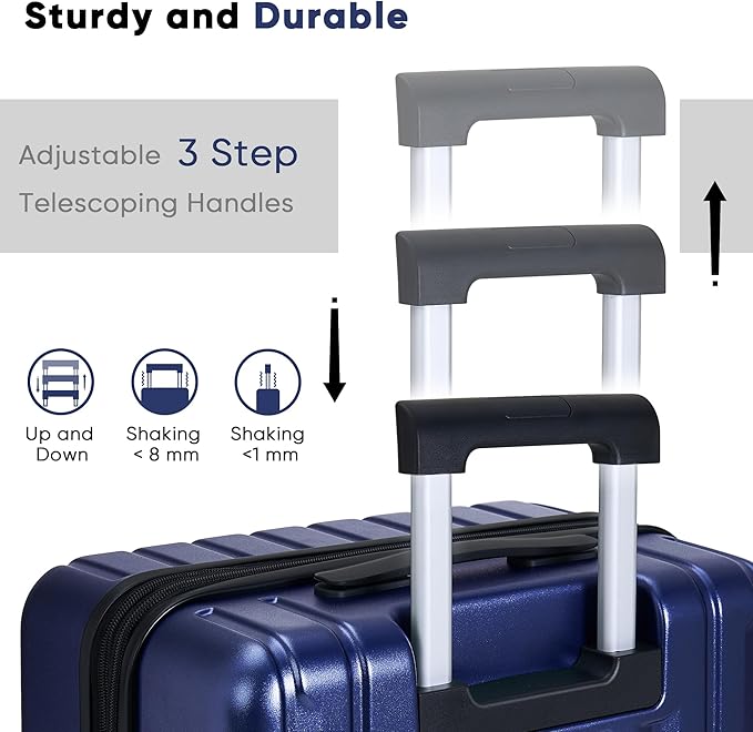 SHOWKOO Luggage Sets 3 Piece 100% PC Ultra Tough Hardside Expandable Suitcases Sets with TSA Lock Double Spinner Wheels (20in/24in/28in, Blue