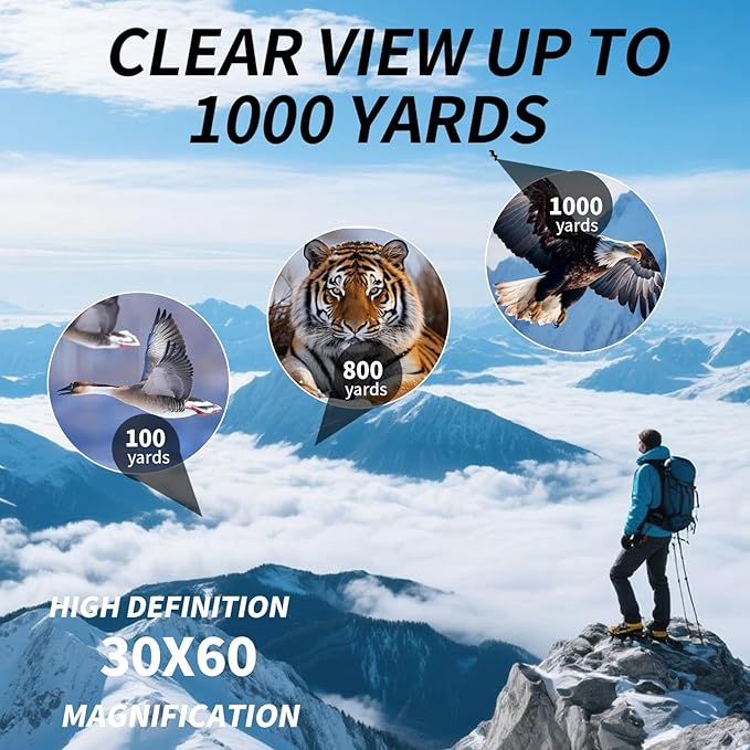 30x60 Binoculars for Adults and Kids,BAK4 Prism Waterproof Lightweight Foldable Easy Focus Small Compact Binoculars for Bird Watching, Hunting,Concerts,Travel,Hiking