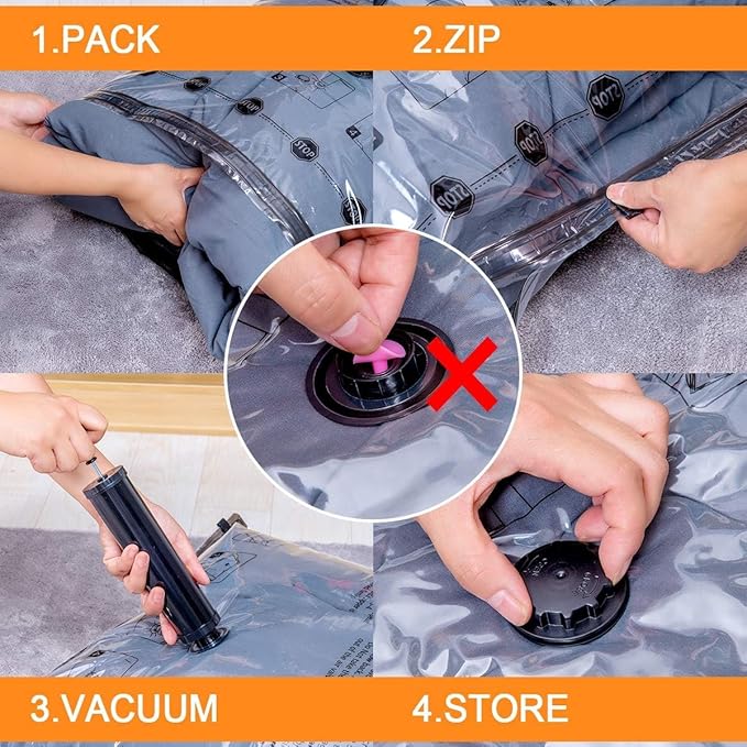 6 Large Vacuum Storage Bags,Plastic Packaging Bags,Space Saver Sealer Compression Bags for Blankets, Comforters, Pillows, Clothes Storage