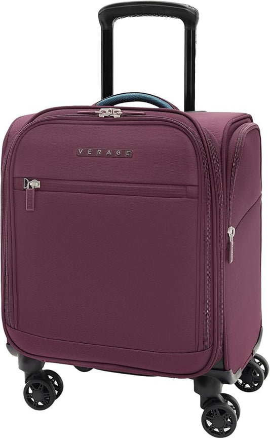 Verage Under Seat Luggage with Wheels, Softside Small Suitcase Spinner Carry On Luggage Bags for Airlines Airplanes Short Trip Men Women (Grape red, 14.5-Inch Plus Underseat)