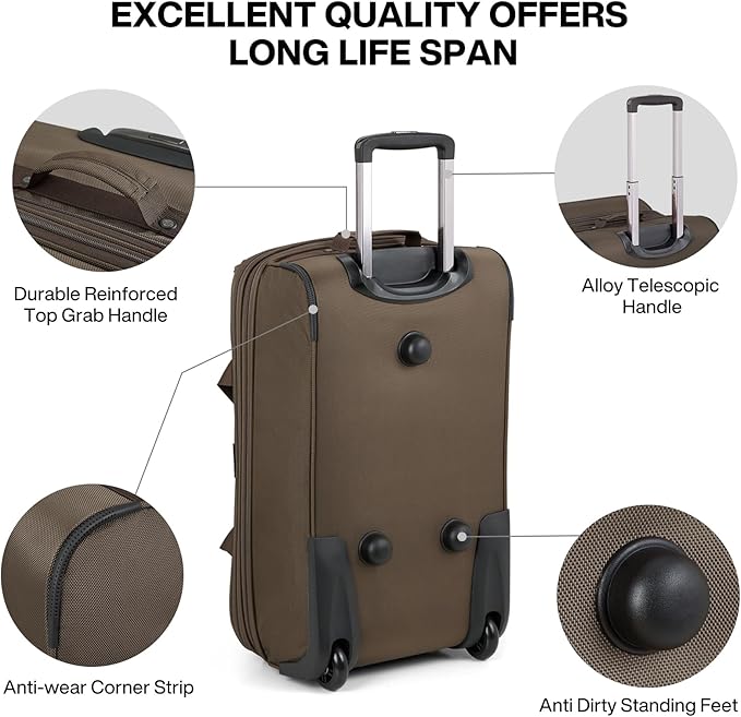 Hanke Expandable Carry On Luggage Suitcases with Wheels Foldable Duffle Bag for Travel Carry On suitcase Weekend Bag for Women Men（Coffee）
