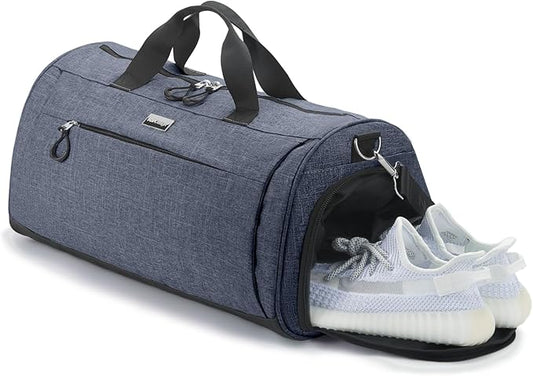 TOPDesign Gym Bag for Women & Men, Unisex Duffel Bag with Shoe Compartment & Wet Pocket for Travel Sports Gym (M Textured Blue)