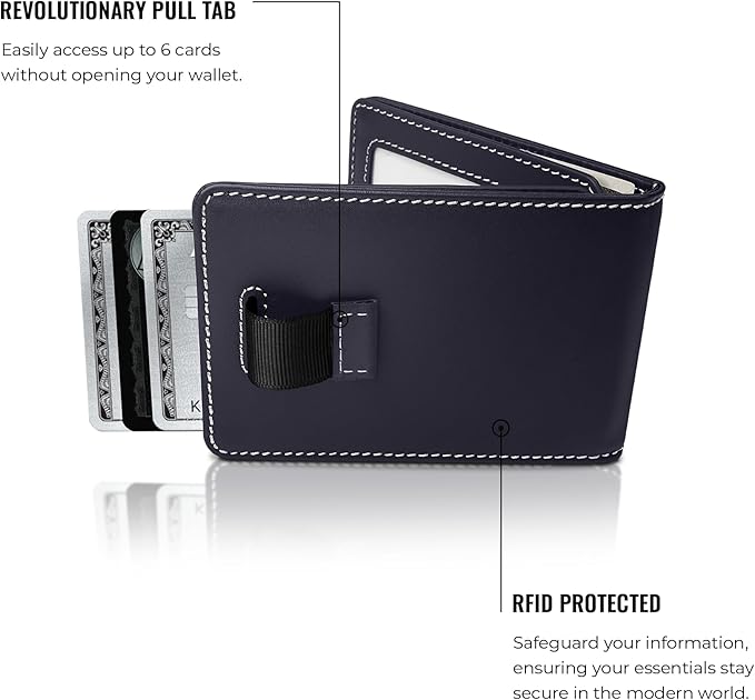 Kings Loot Wallet for Men | Customized Minimalist Slim RFID Blocking Leather Design with Cash Pocket & Card Pull Strap | Holds 1-15 Cards | Stylish & Durable Wallets