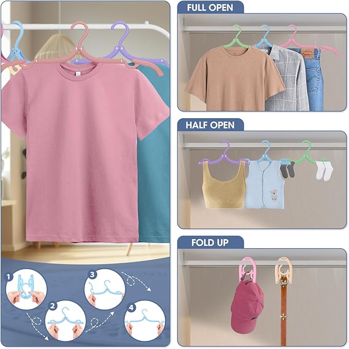 36 Pcs Travel Hangers Portable Foldable Travel Hanger Organizer, Plastic Cruise Ship Essentials Clothes Folding Hangers for Camping Flying RV Europe Vacation Essentials Suitcase, Pastel Multi