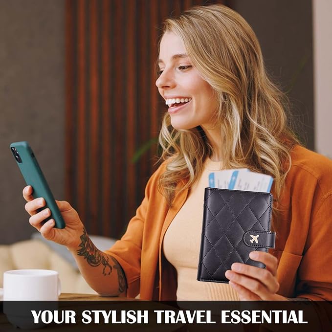 Melsbrinna Premium Leather Passport Holder Covers Case, Waterproof Rfid Blocking Travel Wallet Passport Holder with Pen Holder, Cute Passport Book for Women/Men