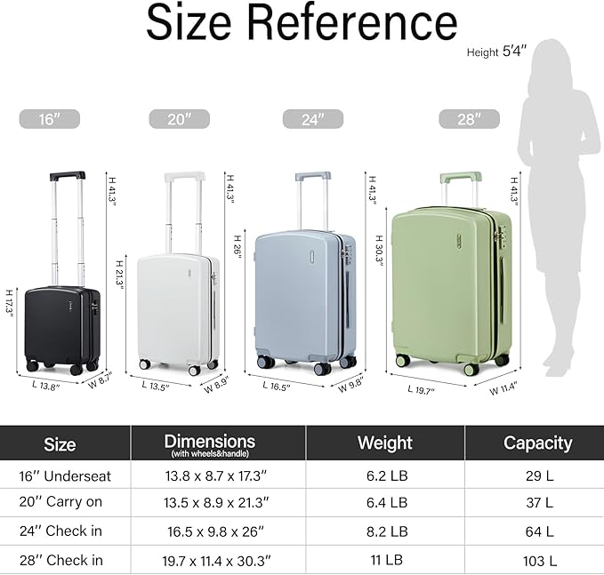 Hanke Hard Shell Luggage Sets 2 Pieces, Carry On and Checked Luggage Sets with Spinner Wheels, Durable PC Hardside Rolling Suitcase for Travel (20/28 Inch, Bamboo Green)