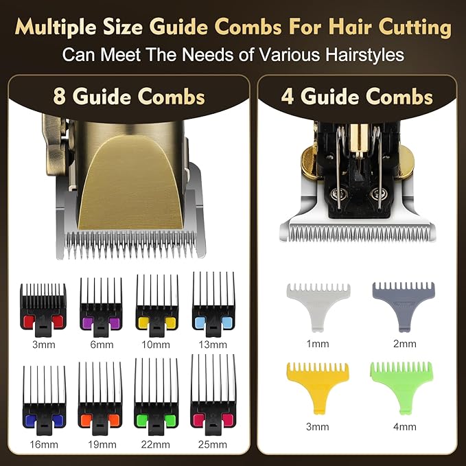 Professional Hair Clippers for Men,Hair Clippers+T-Blade Trimmer+Electric Shaver+Nose Hair Trimmer Set,4 in 1 Cordless Barber Hair Cutting Kit LCD Display Gifts (Gold)