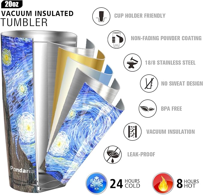 20 oz Stainless Steel Vacuum Insulated Tumbler with Lid - Double Wall Travel Mug Water Coffee Cup for Ice Drink & Hot Beverage, Starry Night…