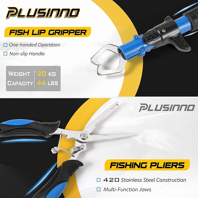PLUSINNO Fishing Rod and Reel Combos - Carbon Fiber Telescopic Fishing Pole - Spinning Reel 12 +1 Shielded Bearings Stainless Steel BB