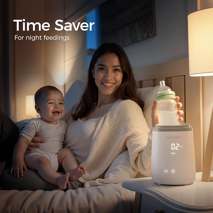 Momcozy Bottle Warmer, Fast Bottle Warmers for All Bottles with Timer, Accurate Temperature Control and Automatic Shut-Off, No Lid Required for Heating, White-Gray