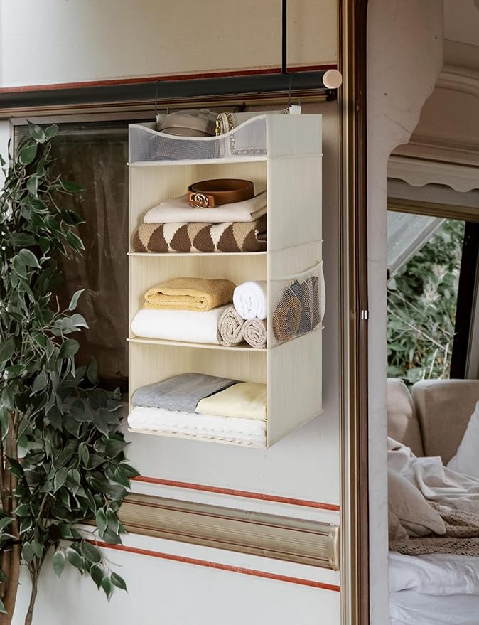 StorageWorks Hanging Closet Organizer, 3-Shelf Hanging Closet Shelves with Top Shelf, 15 ¾"W x 12" D x 31" H, Extra-Large Space, Ivory White