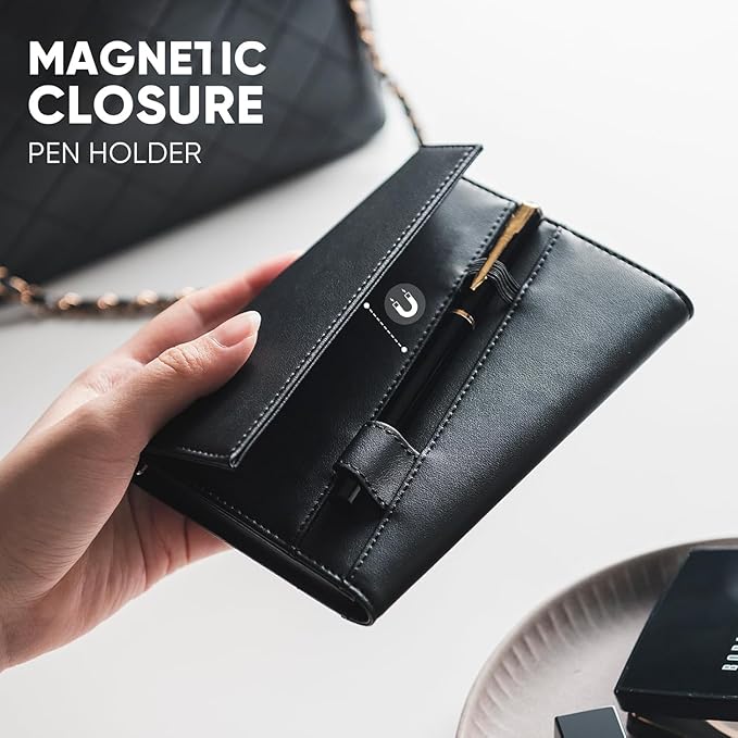 Real Leather Wallet RFID Blocking Passport Holder with Travel Lanyard Document Organizer Brown (Black)