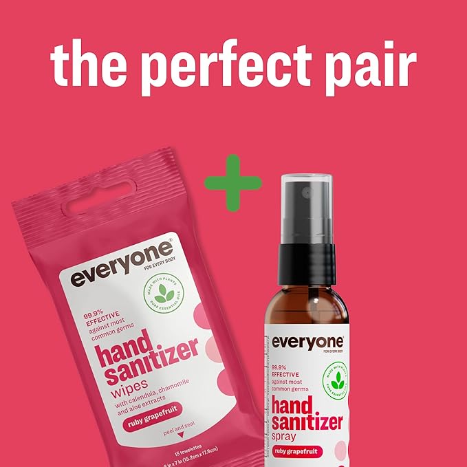 Everyone Hand Sanitizer Spray, 2 Fl Oz (Pack of 6), Ruby Grapefruit, Sugar Cane Alcohol with Essential Oils, 99% Effective Against Germs TSA friendly