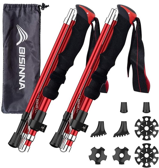 BISINNA Collapsible Trekking Hiking Poles- 2 Pack Folding Aluminum Walking Sticks with Quick Lock System 4 Season Accessories,Telescopic, Adjustable, Lightweight for Men Women
