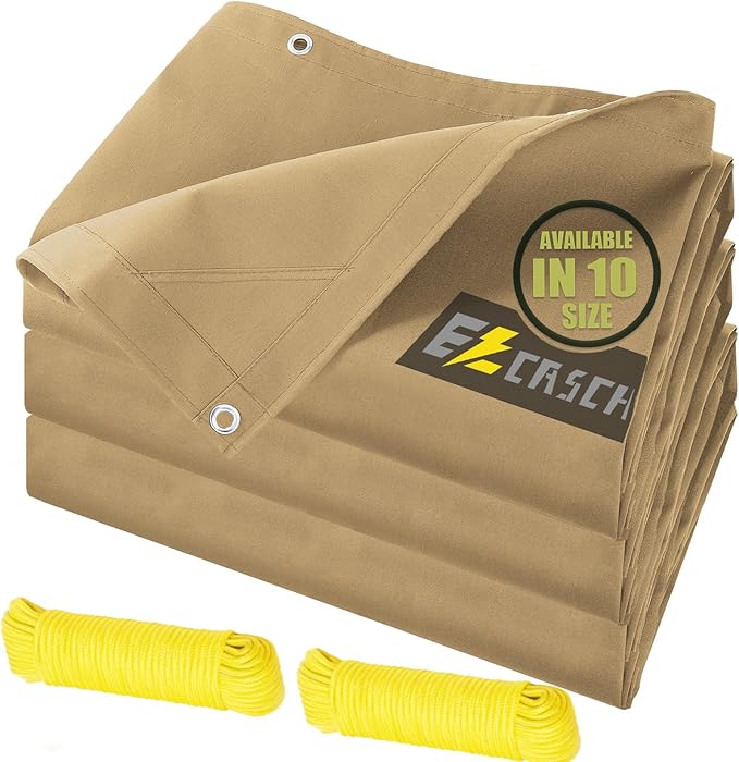 10’x20’ Canvas Tarps Heavy Duty Waterproof Tarpaulins with Aluminum Grommets,UV Resistant, 22Mil Multipurpose Drop Cloth, 14oz Cover Sheet for Outdoor and Indoor Use with Ropes Yellow