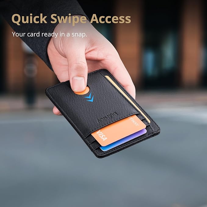 Buffway Slim Minimalist Front Pocket RFID Blocking Leather Wallets for Men and Women - Galaxy Black