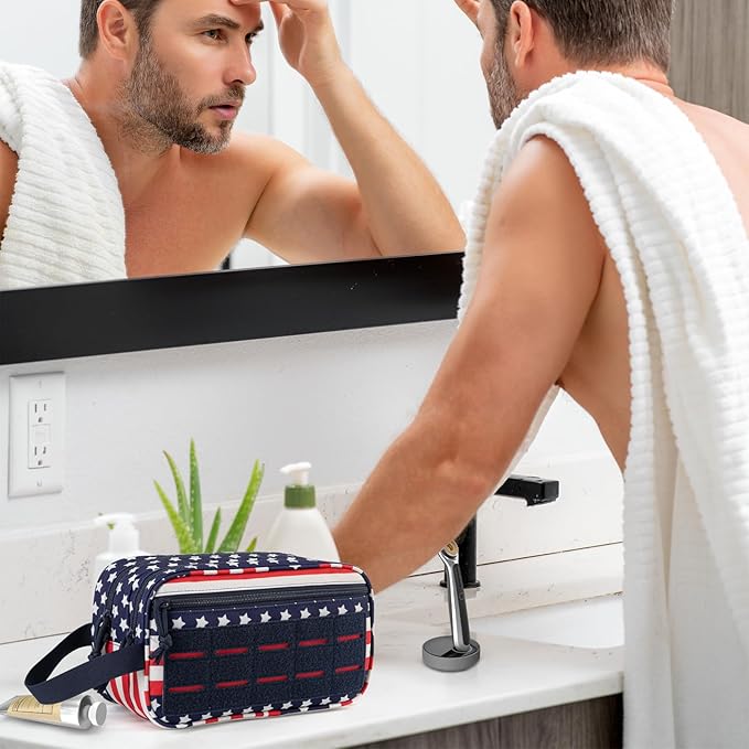 QT&QY Tactical Toiletry Bag For Men Hygiene Bag EDC Military Tool Molle Pouches Small Dopp Kit Mens Shaving Kit Travel shower Bags Star-Spangled