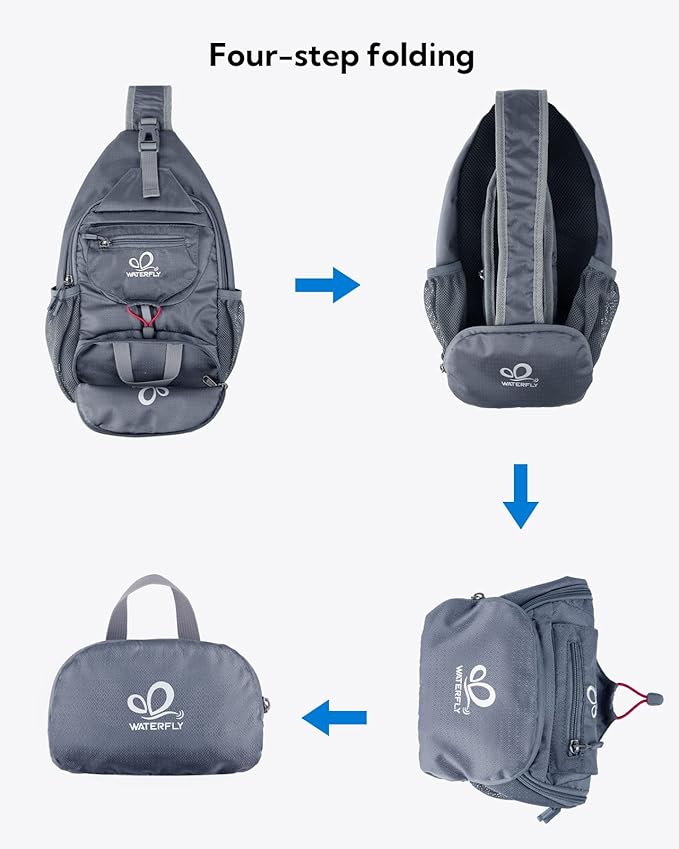 WATERFLY Packable Small Crossbody Sling Backpack Shoulder Chest Bag Daypack for Hiking Traveling