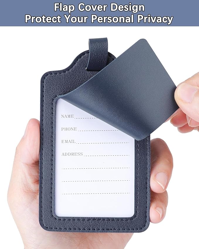 Teskyer Luggage Tags for Suitcases, TSA Approved with Privacy Protection Cover, Premium Faux Leather Bag Tags for Travel - 4 Pack, Blue
