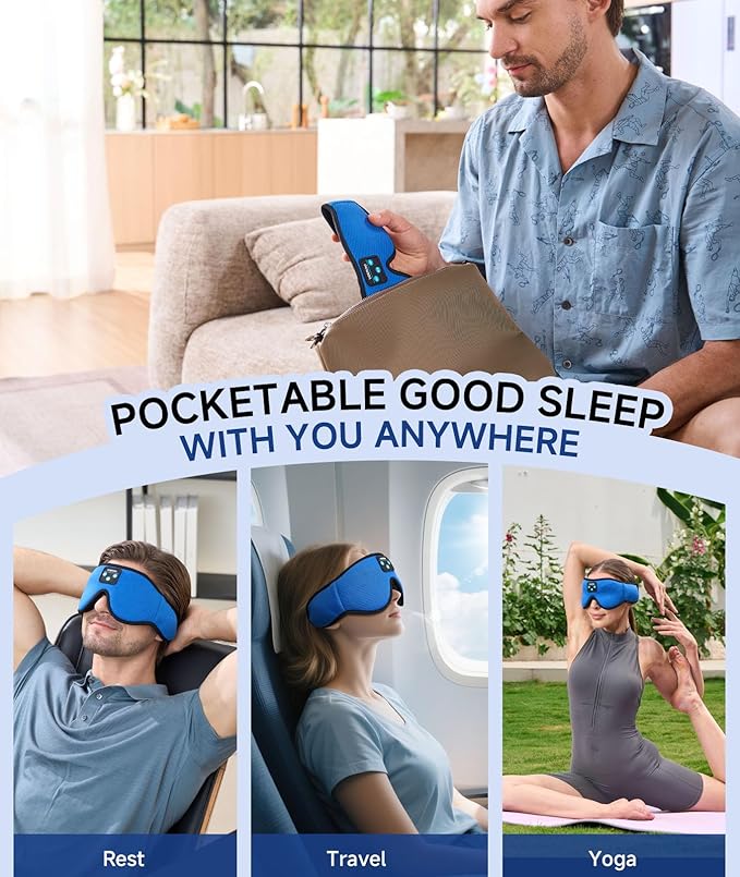 Voerou Sleeping Headphones 3D Eye Mask, Sleep Mask Bluetooth Headphone with Ultra-Thin Stereo Speakers, Sleep Headphones for Side Sleepers Office Nap Air Travel Meditation Gifts for Unisex