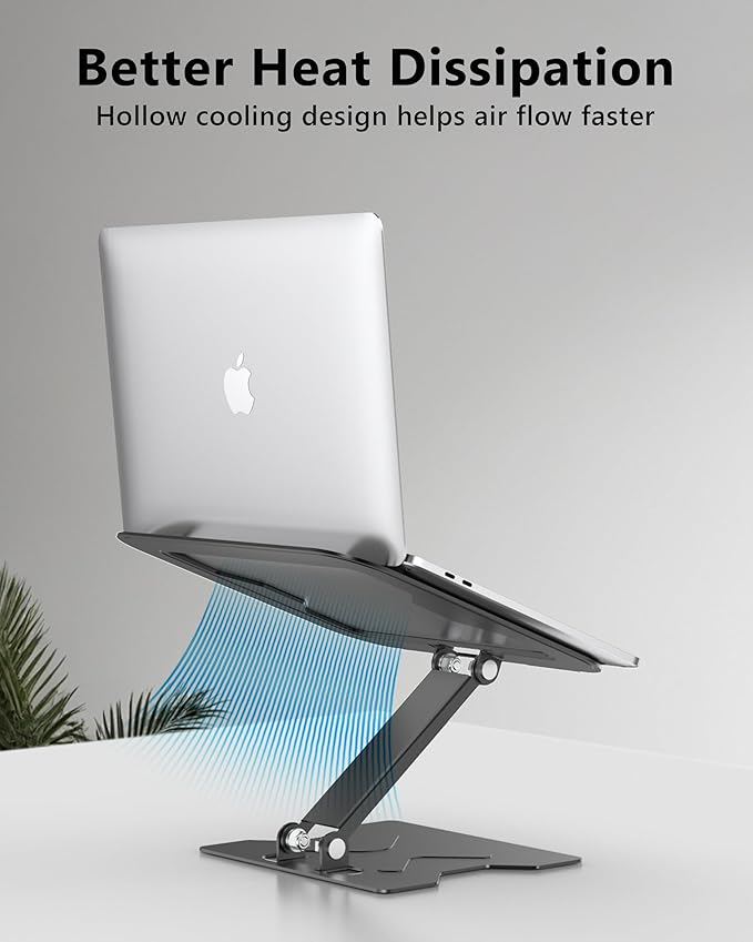 Adjustable Laptop Stand for Desk, Metal Foldable Laptop Riser, Portable Laptop Holder Mount, Ventilated Cooling Notebook Stand for MacBook Air Pro, All 10-16'' Notebooks Laptops, Matte Black