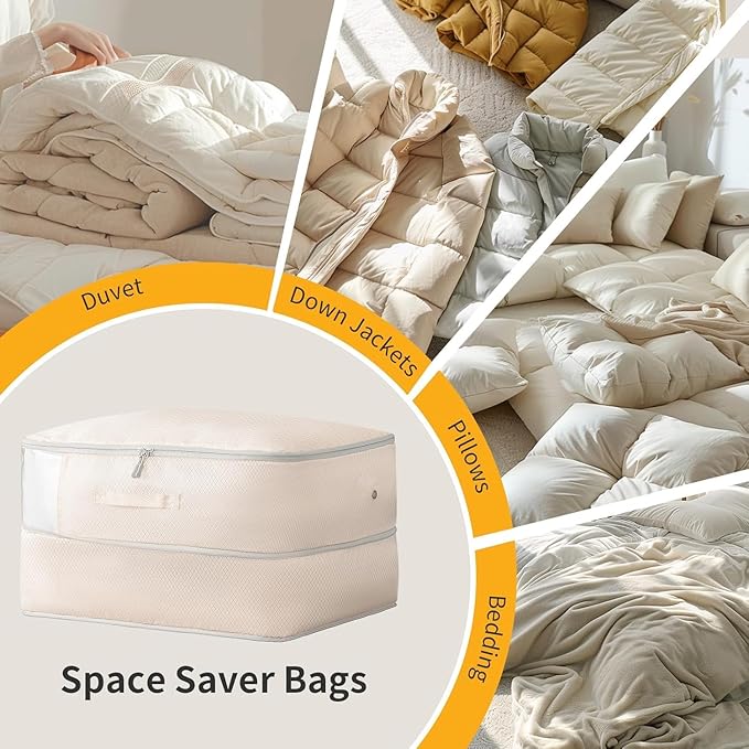 DIMJ Comforter Storage Bag 4 Pack - Blanket Storage Organizer Compression Bags, Large Capacity Ultra Space Saving Self Compression Organize for Bedding, Pillow, Duvet, Sheet Storage with Zipper Window