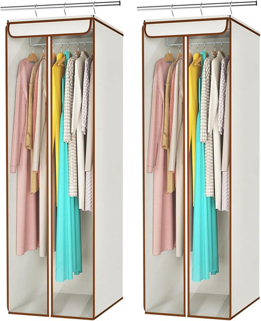 Univivi Garment Bags for Hanging Clothes, Large Clothes Storage Bags Closet Organizer with Clear Window, Premium Hanging Garment Storage Bag for Suits, Coats, Dresses, 54", 2 Pack (Beige)