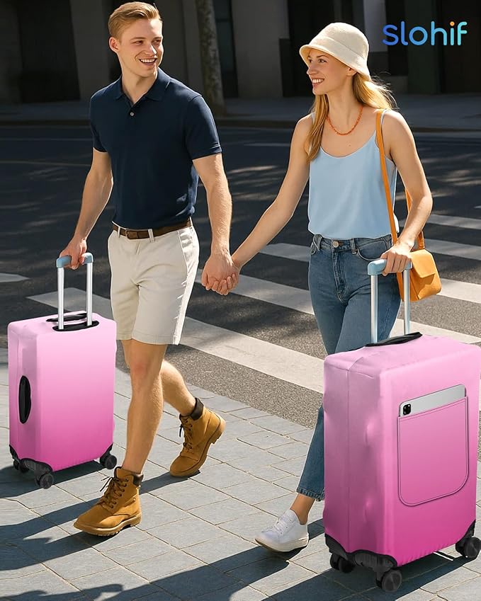 Slohif Luggage Cover for Suitcase Tsa Approved Protector - Luggage Sleeve Large Suit Case Cover Travel Stretch Baggage Case Protective Washable Fit 24-27 Inch Rose Gradient M