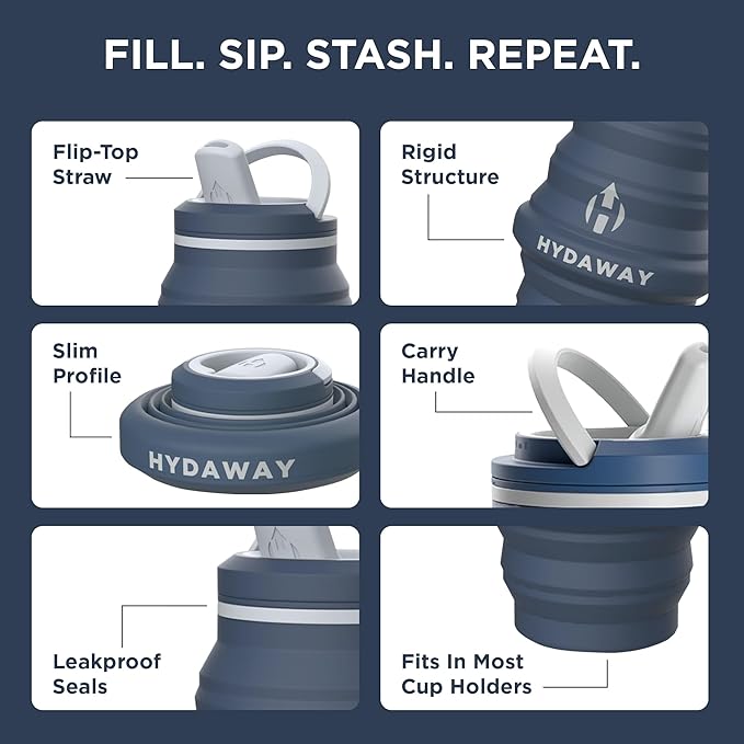 HYDAWAY 17oz Collapsible Water Bottle - BPA-Free, Leakproof, Lightweight, and Space-Saving - Perfect for Travel, Hiking, and Everyday Hydration