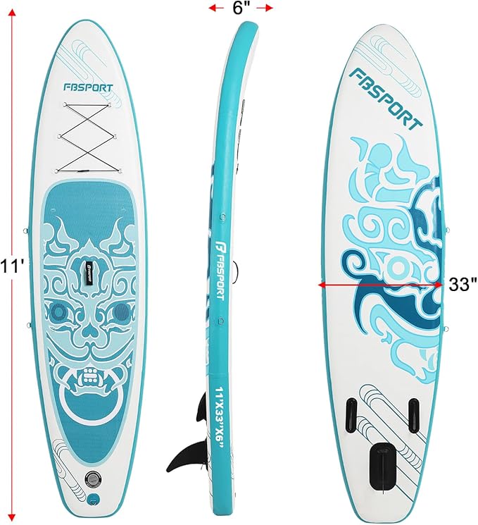 FBSPORT 11' Premium Stand Up Paddle Board, Yoga Board with Durable SUP Accessories & Carry Bag | Wide Stance, Surf Control, Non-Slip Deck, Leash, Paddle and Pump for Youth & Adult
