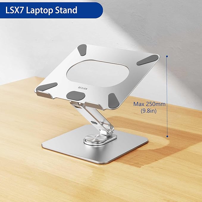 BESIGN LSX7 Laptop Stand with 360 Rotating Base, Ergonomic Adjustable Notebook Riser Holder Compatible with Air, Pro, Dell, HP, Lenovo More 10-15.6" Laptops (Silver)
