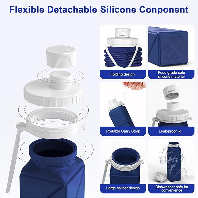 Collapsible Water Bottles 2 Pack Compact Portable,Leakproof,Bpa-Free Silicone Bottles For Travel,Hiking,Camping,Gym,Outdoor Sports.Curable,Lightweight,Reusable For On-The-Go Hydration