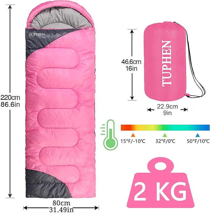 tuphen- Sleeping Bags for Adults Kids Boys Girls Backpacking Hiking Camping Microfiber Liner, Cold Warm Weather 4 Seasons Indoor Outdoor Use, Lightweight & Waterproof