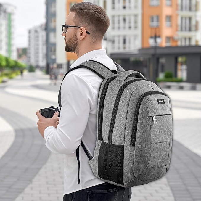 BIKROD Laptop Backpack for Men and Women, 17 Inch Large School Backpacks for Teens, Business Anti Theft Durable Travel Back Pack, Water Resistant Computer Bag with USB Charging Port, Grey