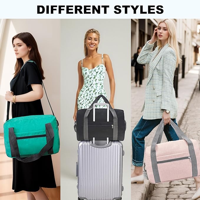 Foldable Carry on Luggage Bag 22x14x9 Personal Item Bag for Airplanes Travel Duffel Bags for Women and Men (40L, Pink)