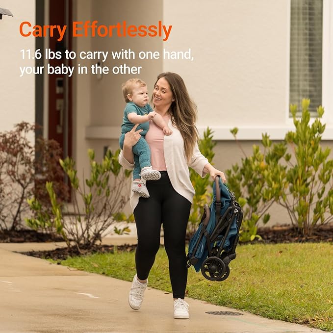Lightweight Baby Travel Stroller with Carbon Fiber Frame, Compact & Airplane-Friendly, One-Handed Folding Design, 11.6 lbs, Perfect for Toddlers, Blue