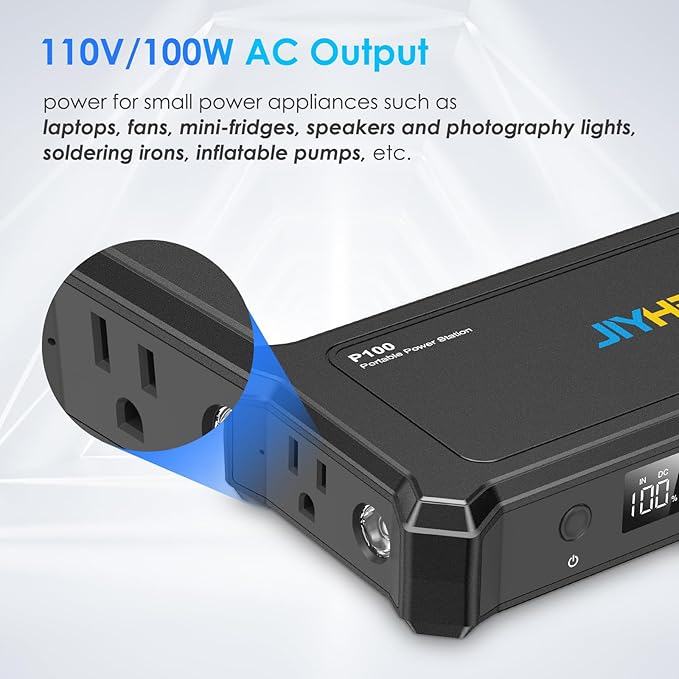 JIYHF Portable Power Bank with AC Outlet - 99.9Wh Laptop Charger & Backup Power, 100W AC + 65W USB-C PD Fast Charging for Travel, Home & Outdoor, Emergency Use(FAA Compliant)