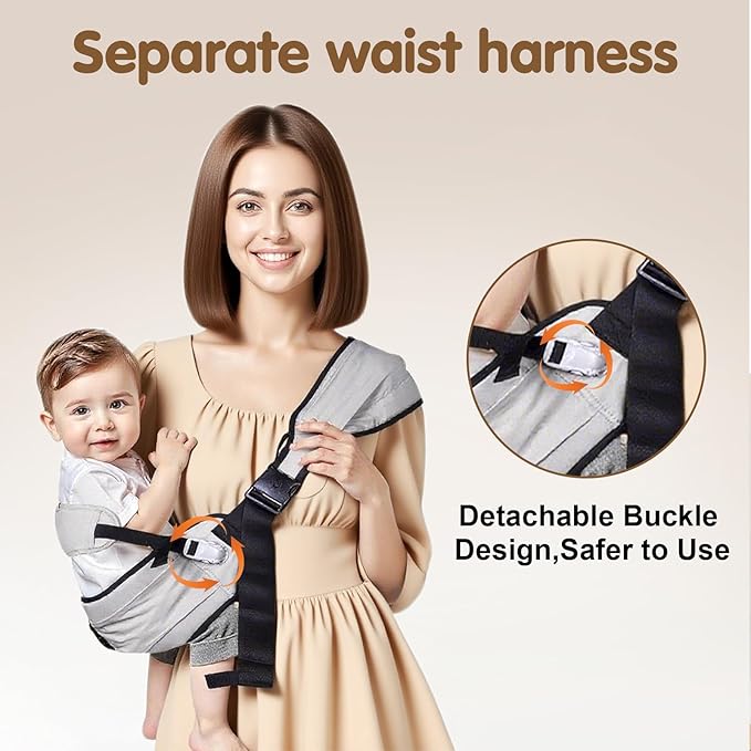 Baby Sling Carrier,Toddler Carrier, 2025 New Baby Sling with Waist Harness,Portable and Lightweight Sling,Non-Slip Hip Seat Carrying 25-60lbs(Black)