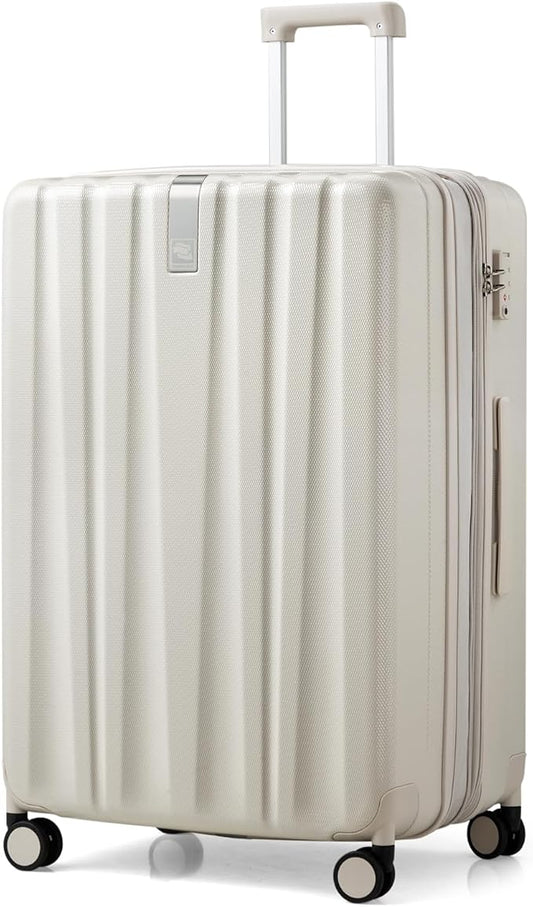Hanke 29 Inch Expandable Checked Luggage Lightweight PC Hard Shell Luggage Suitcases with Wheels Travel Luggage Rolling Large Suitcase Travel Luggage Bag for Study Abroad.(Ivory White)