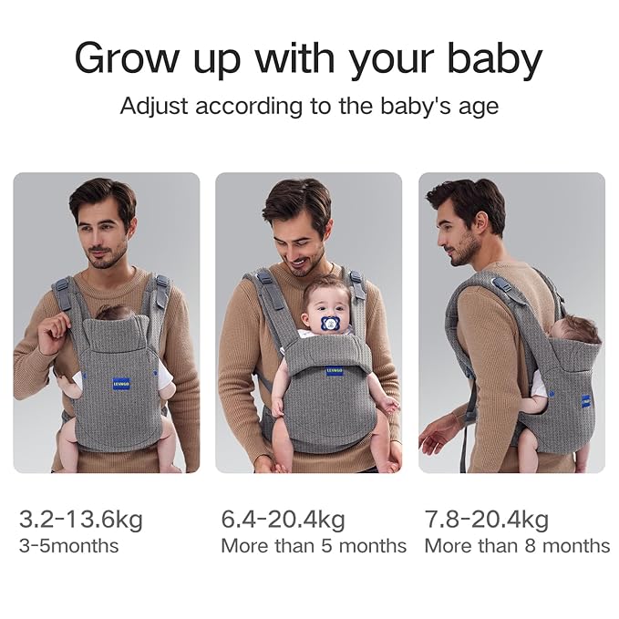 Baby Carrier Newborn to Toddler,Newborn Carrier(7-25lbs) with Head Support, Cozy Baby Wrap Carrier, with Hook&Loop for Easily Adjustable, Soft Fabric (Breathable Black) (Summer-Gray)