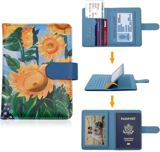 Melsbrinna Rfid Passport Holder for Travel women/Men, Cute Passport Wallet Rfid Blocking Card Slots, Rfid Passport Cover/CaseTravel Wallet, Passport Book Holder (1, Blue2)