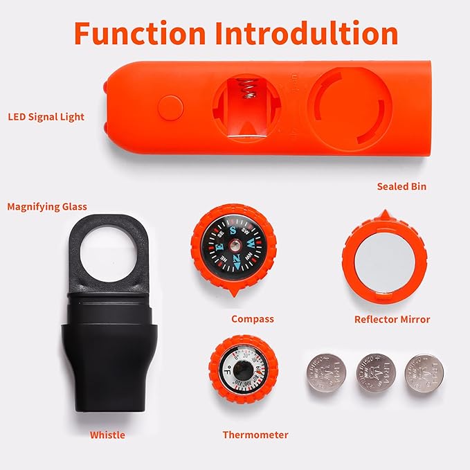 Multifunctional Survival Emergency Whistle for Kids with Compass Hiking Survival, Thermometer & Neck Lanyard | Emergency Safety Gear for Hiking, Camping, Kayaking, Boating, Climbing