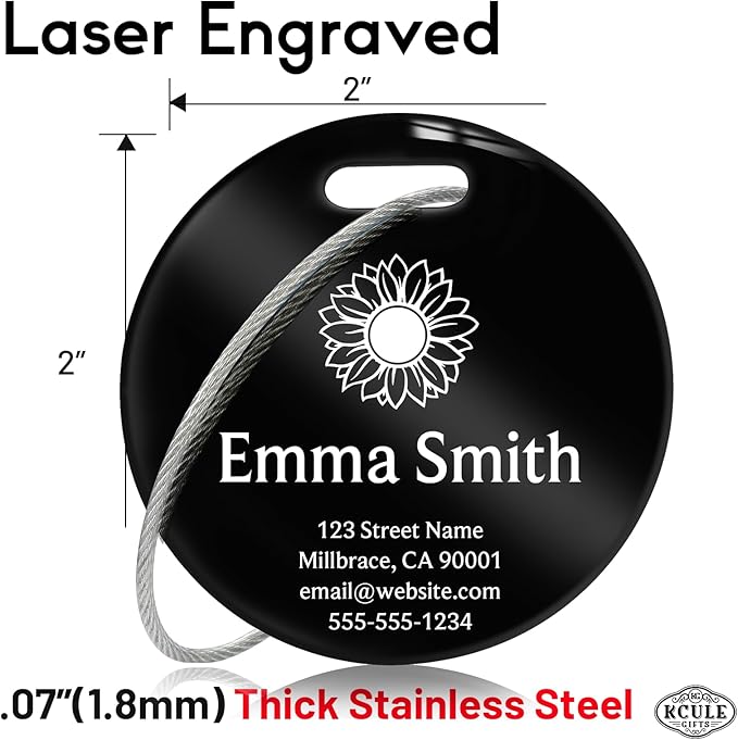 Customized Stainless Steel Luggage Tags: Personalize Your Suitcases, Backpacks, and Bags with Your Text (Black)