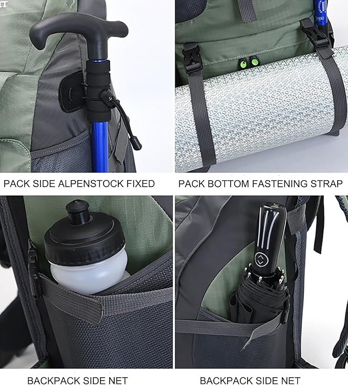 Bseash 50L Hiking Backpack, Water Resistant Lightweight Outdoor Sport Daypack Travel Bag for Camping Climbing Skiing Cycling (Army Green - With Shoe Compartment)