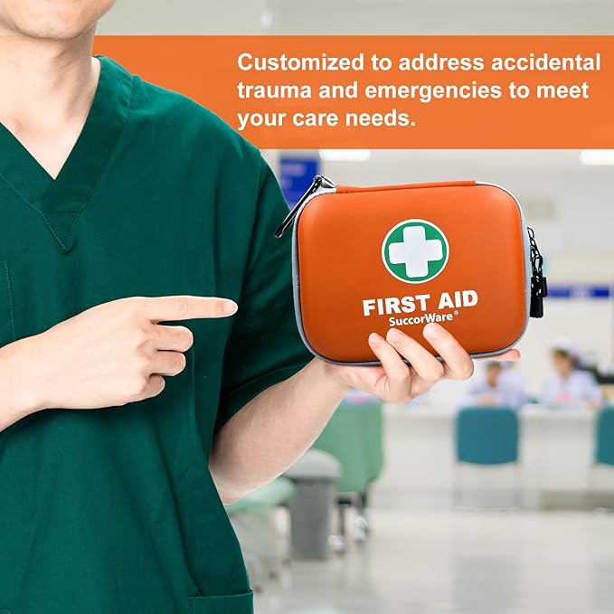 150 Pieces Mini First Aid Kit - Small Medical Kit with Hard Shell - Emergency First Aid Kit for Car, Travel, Home, Outdoor, Office, Camping, Hiking (Orange)