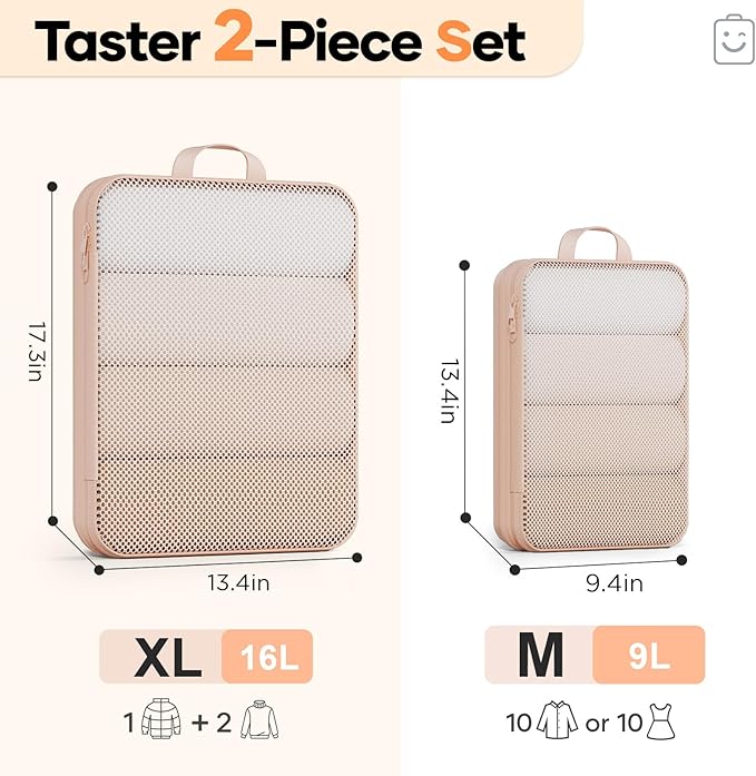 Veken 2/6/9/11 Set Compression Packing Cubes for Travel Essentials,Compressible Expandable Large Luggage Suitcase Organizer Bags for Clothing,Durable Space Saver Storage Bags(Beige)