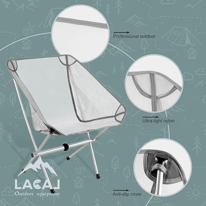 Ultra-Light Folding Camping Chair, All-Aluminum Frame, Surper Breathable Fabric, Easy to Carry, Compact Storage Size (1, Grey)